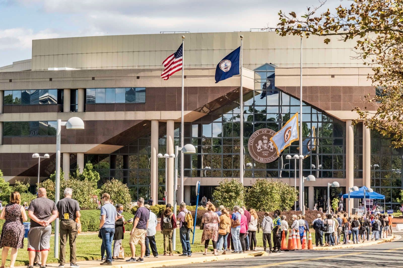 Voters lining up outside the Fairfax County Government Center